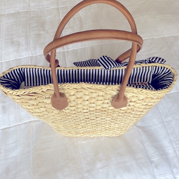 NWOT classic straw shoulder/tote Blue and White lining, zipper close. - Picture 7 of 7